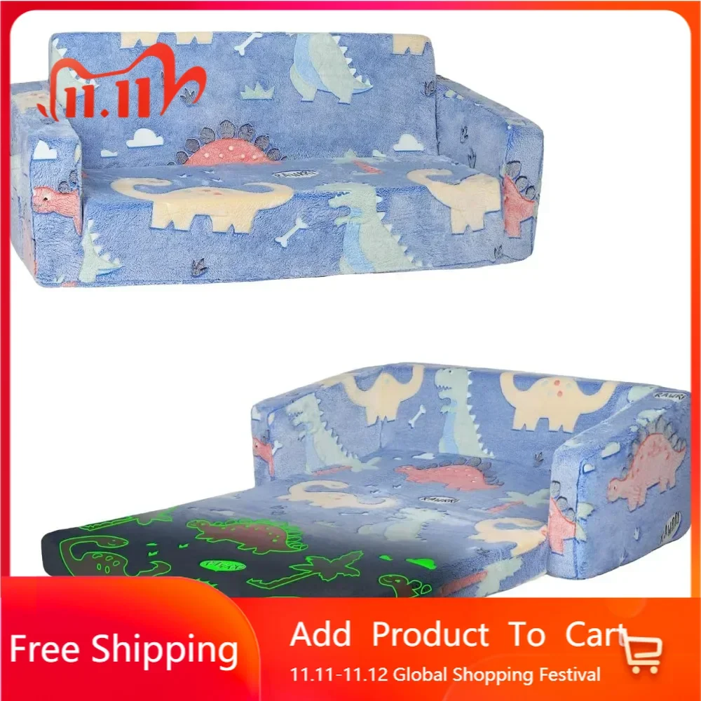 Children's Sofas,Kids Sofa Glow in The Dark Toddler Chairs Extra Wide 2 in 1 Fold Out Flip Open Baby Convertible Sofa To Lounger