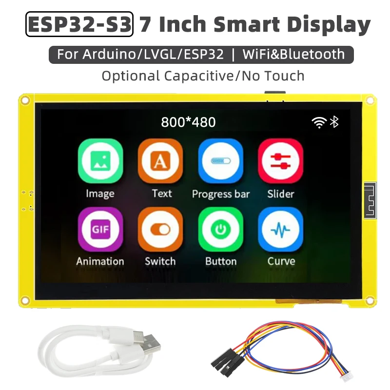 Display Inteligente com Tutorial para Arduino Esp32-s3 Lvgl Rgb Lcd Módulo Tft Hmi 8m Psram Flash 16m Wi-fi Bluetooth 800x480 Tutorial