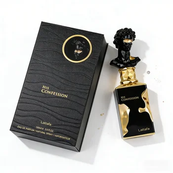 Lattafa His Confession Eau de Parfum 100ml – Luxury David Sculpture Cap Perfume for Men, Oriental Woody Fragrance
