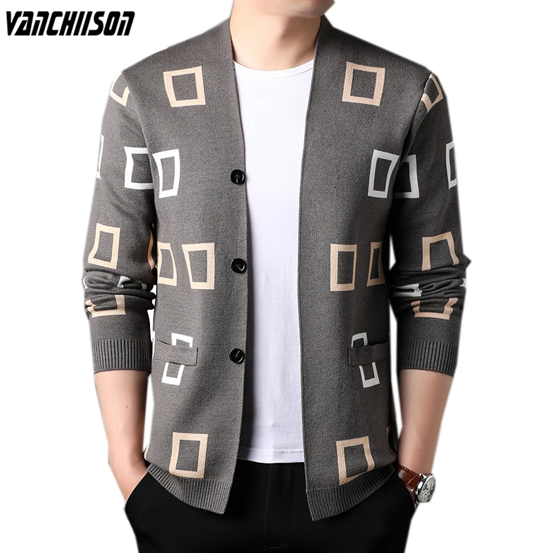 

Men Sweater Cardigan Jacket Outwear Geometric Rectangulars Retro Vintage Casual V Neck Buttons Down for Autumn Winter 00146