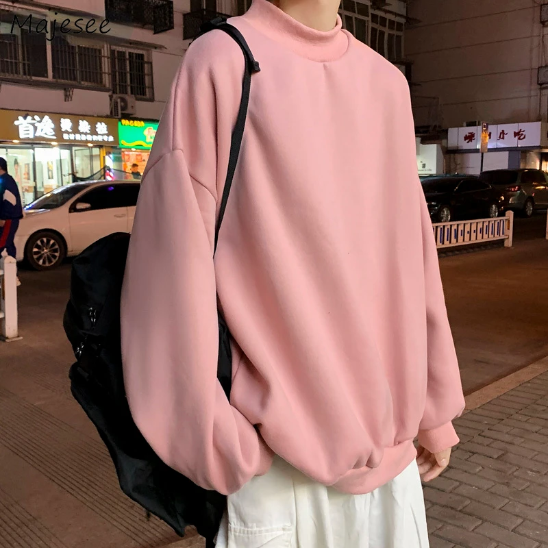 

Turtleneck Hoodies Men Loose Solid Color Casual Simple Long Sleeve Thicken Outerwear Couples New Arrivals Sweatshirts BF Ulzzang