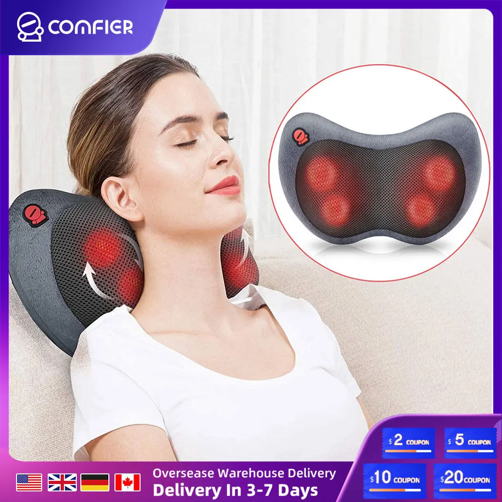 Comfier Shiatsu Neck and Shoulder Massager- Deep Kneading Massage Pillow with Heat, Back Massager, Pillow Massager As Best Gift for Men / Women / Mom