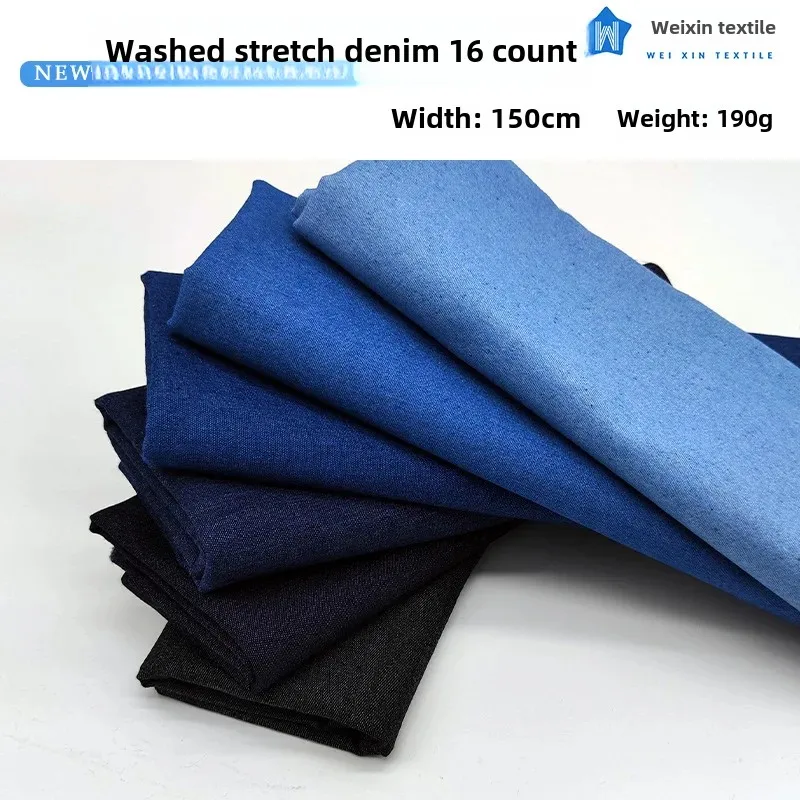 Washed Denim Fabric Elastic Slant Wash Blue Black Thin Denim Material for Clothing Mens Womens Kids Baby Clothing Accessories