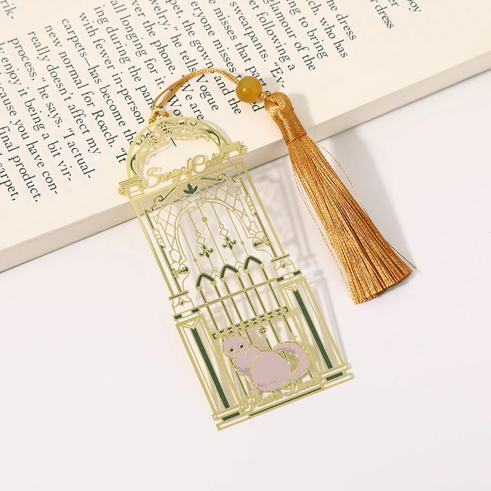 Tassel Cat Bookmark Metal Bookmark Brass Metal Classical Cute Style Student Gift Cultural and Creative Hollow 1PC