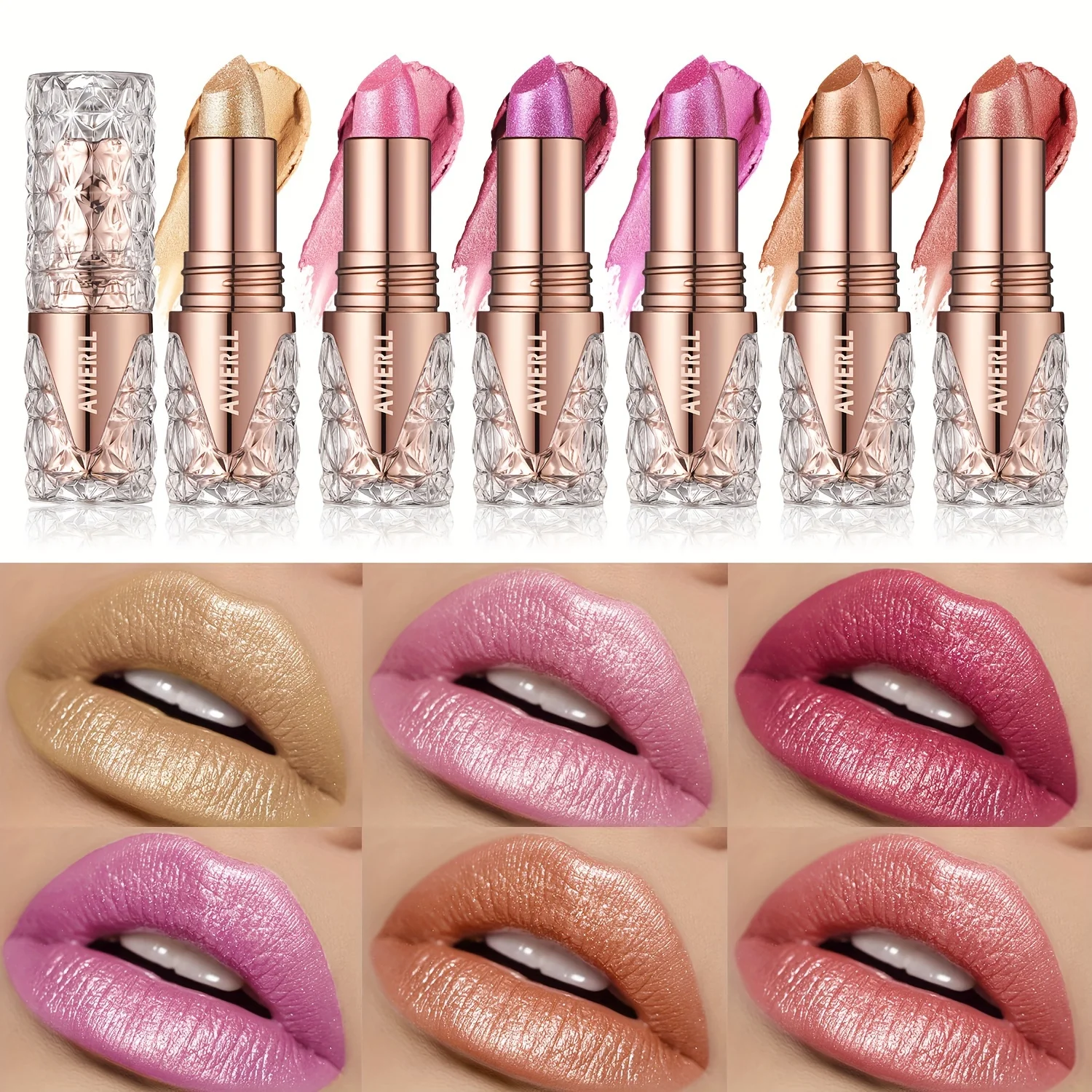 6 Colors 3 in 1 Pearlescent Sparkling Lipstick Matte Glitter Waterproof Long Lasting Pearl Shine Lip Gloss Shimmer Sexy Makeup 1