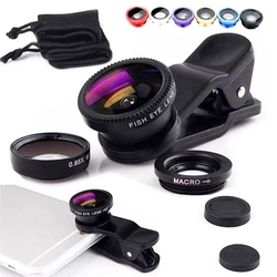 Universal 3 - in - 1 Fisheye & Wide Angle Smartphone Camera Lens Kit with Clip Attachment (Silver)
