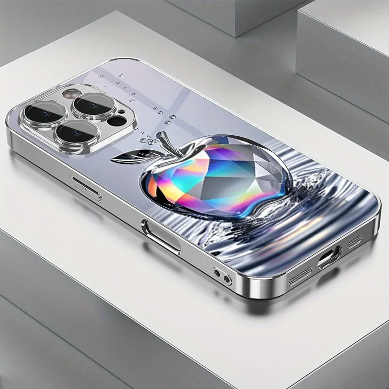 Luxuriöse Aurora-Diamant-Wassertropfen-Handyhülle mit Apple-Muster für iPhone 11 12 13 14 15 16 17 18 Pro Max Plus 17Air Glasabdeckung