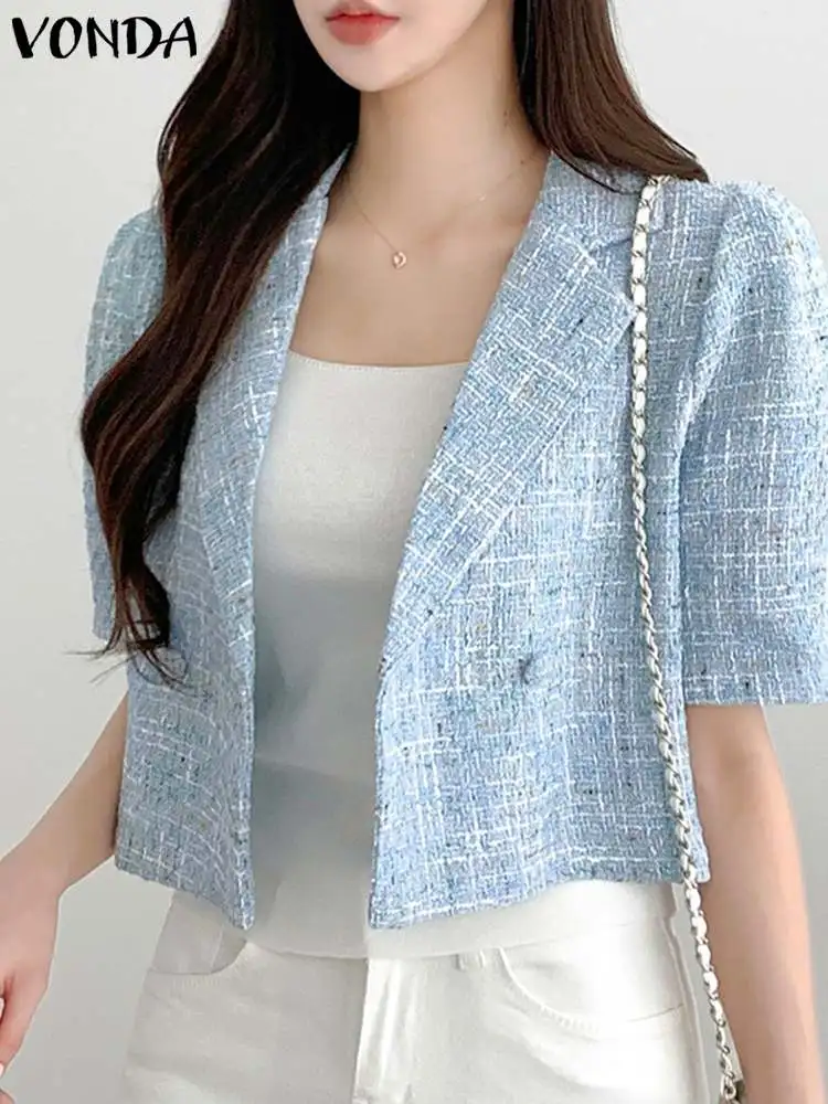 

VONDA Elegant Summer Blazer Women Short Sleeve Lapel Coats 2023 Fashion Casual Office Blazer Suits Blusas Femininas Streetwear