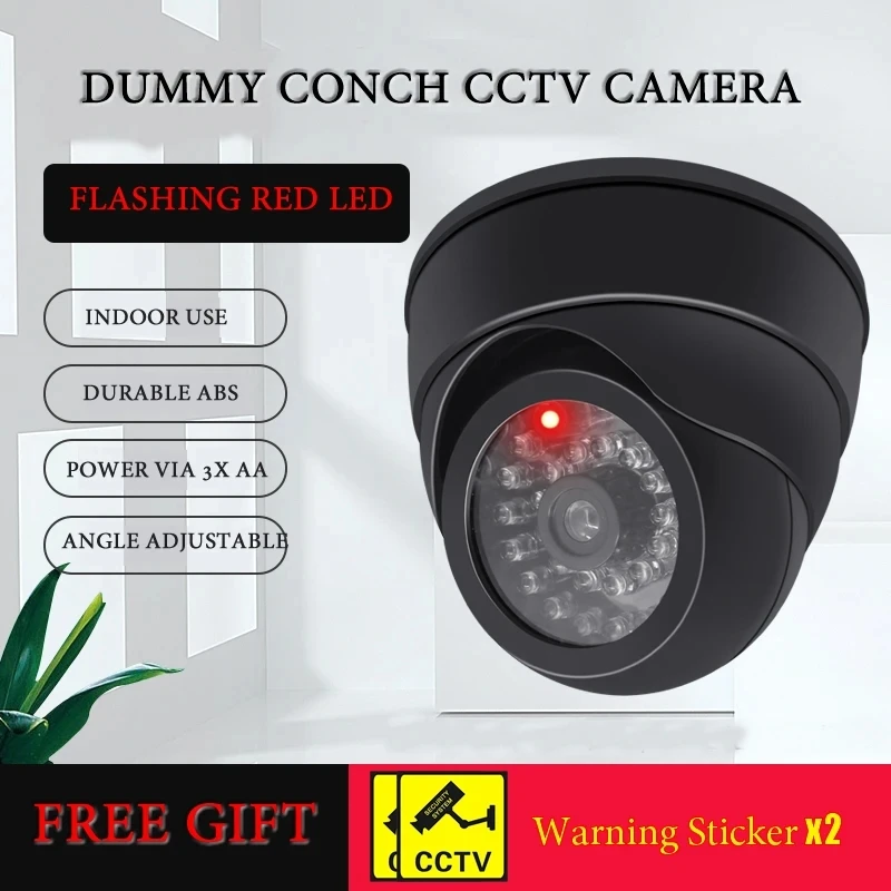 New Black/White Dummy Conch Camera Red Flashing LED Light For Home Office Surveillance Security System Fake CCTV Security Camera 2