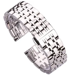 Stainless Steel Luxury Silver Polished Men's Watchband Bracelet - 22mm (Silver)