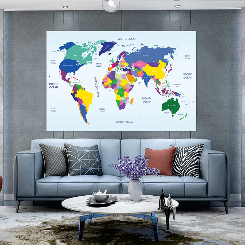 

130x90cm Map of The World Decorative Wall Art Poster Non-woven Canvas Painting Living Room Decoration School Study Supplies