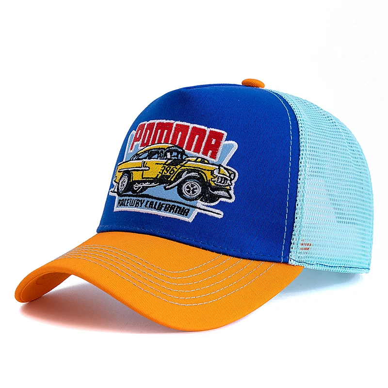 New Style Unisex Summer Fishing Cap Breathable Mesh Trucker Hat Men Women Big Truck Embroidered Pattern Snapback Outdoor Hat