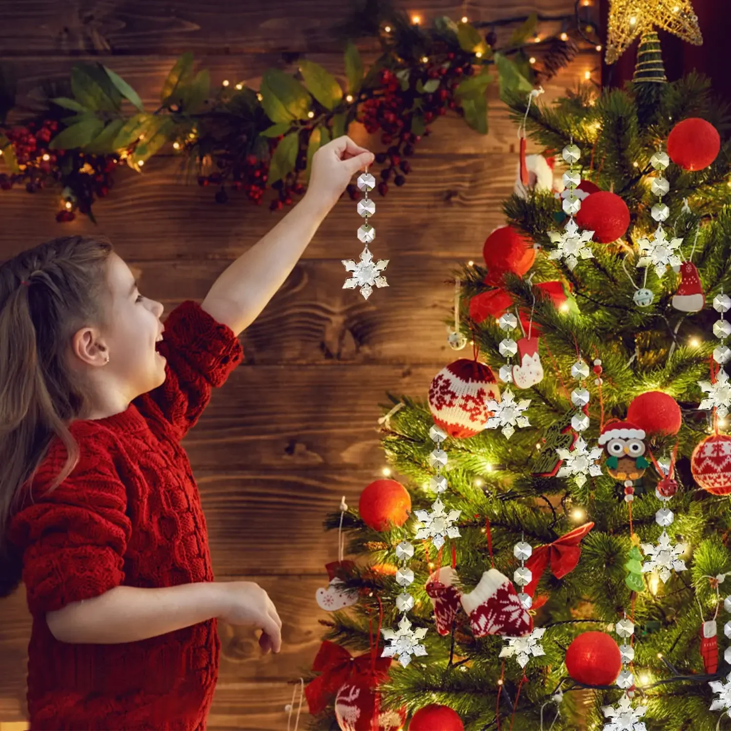 10/20/30 Pcs Snowflake Crystal Christmas Ornaments for Christmas Tree Decorations, Hanging Clear Acrylic Snowflake Ornaments