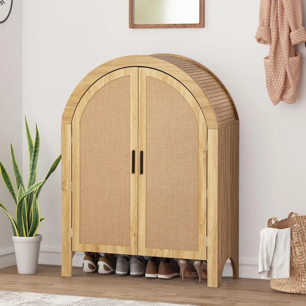 Arched Shoe Cabinet with Doors, 4-Tiers Shoe Storage Cabinet with 2 Adjustable Shelves, Farmhouse Freestanding Shoe Rack 3