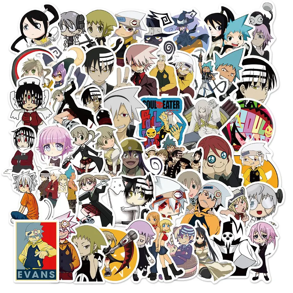 

50pcs Soul Eater Anime Stationery Stickers Cartoon Graffiti Decal Toy for Kids Waterproof Laptop Luggage Phone Helmet Sticker