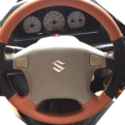 Customized Hand - Stitched Wear - Resistant Grey Leather Car Steering Wheel Cover (Customized style3)