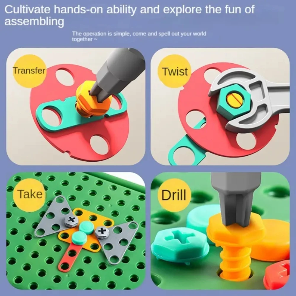 450개의 어린이 STEM 드릴 세트 크리에이티브 모자이크 퍼즐 빌딩 블록 교육 공학 키트, 소켓드라이버와 함께 남녀 아동을 위한
