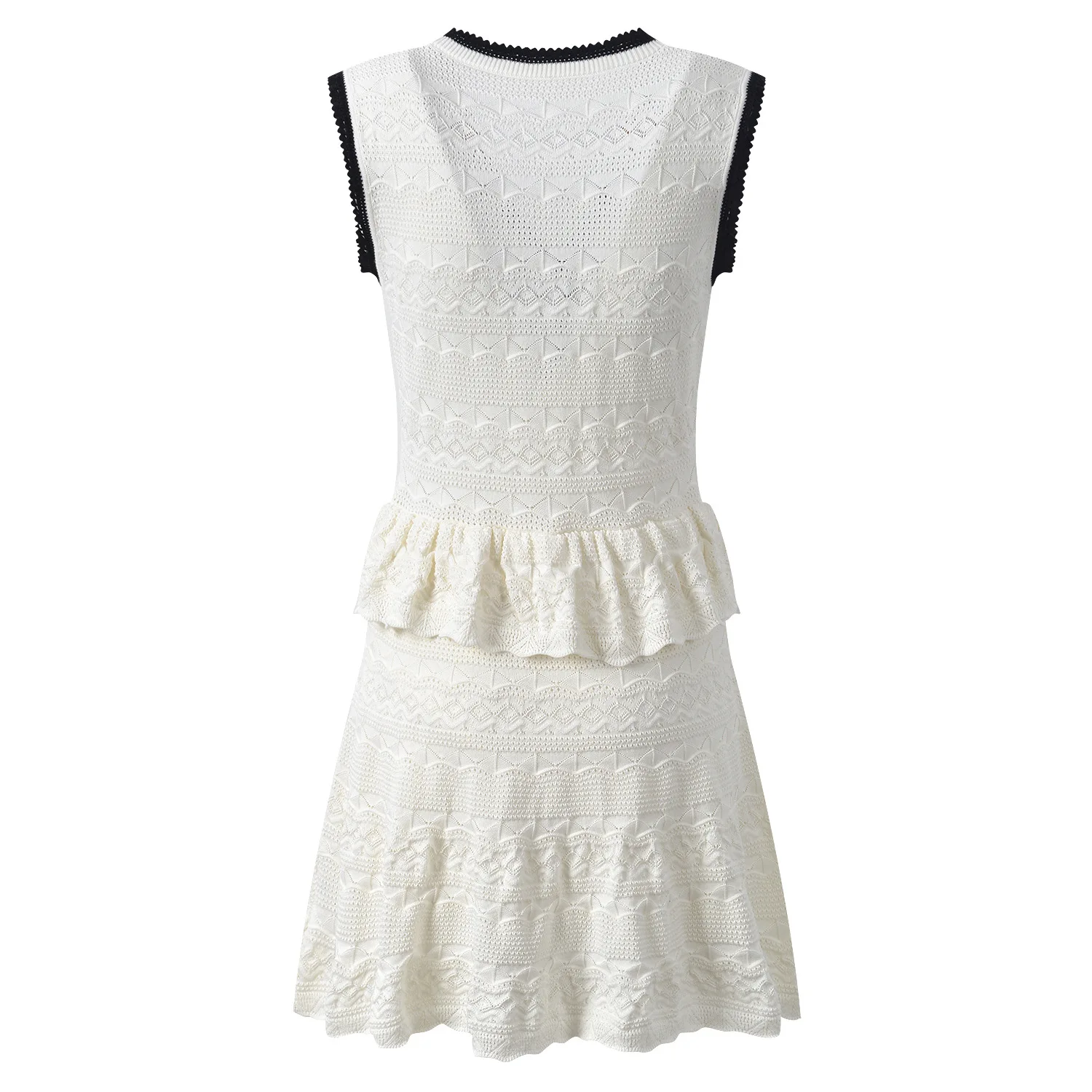 ZJYT Summer Women's Mini Dress Knitted Fashion 2026 New Sleeveless Ruffles Patchwork Short Casual Party Dresses Female White 6