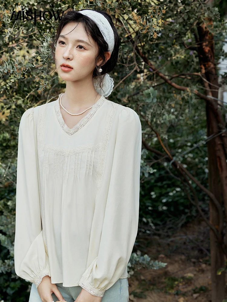 MISHOW Puff Sleeve Blouse Round Neck Hollow Embroidery MXE31X1747 main image 1