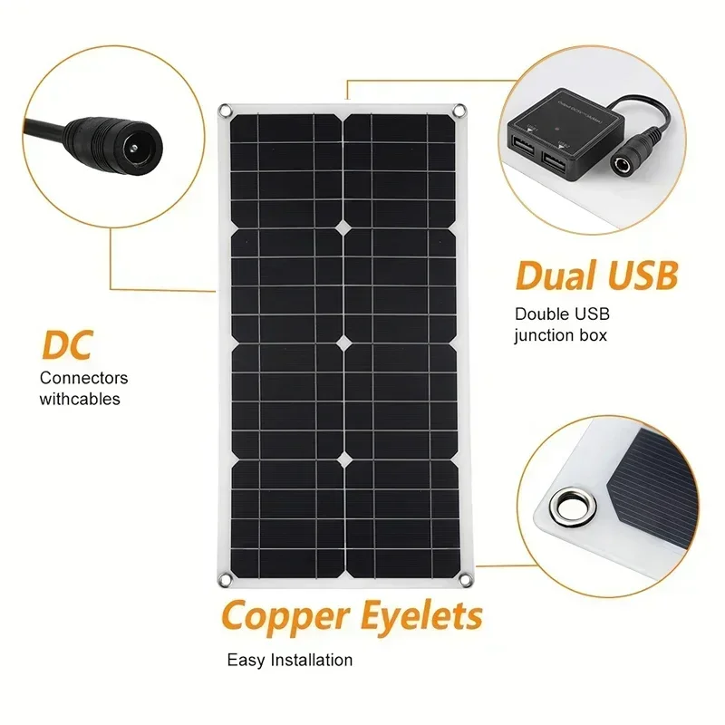 Pannello solare in silicio monocristallino da 1000 W/m2 18 V Caricatore solare flessibile doppio USB DC con controller per carica batteria per auto RV - immagine 6