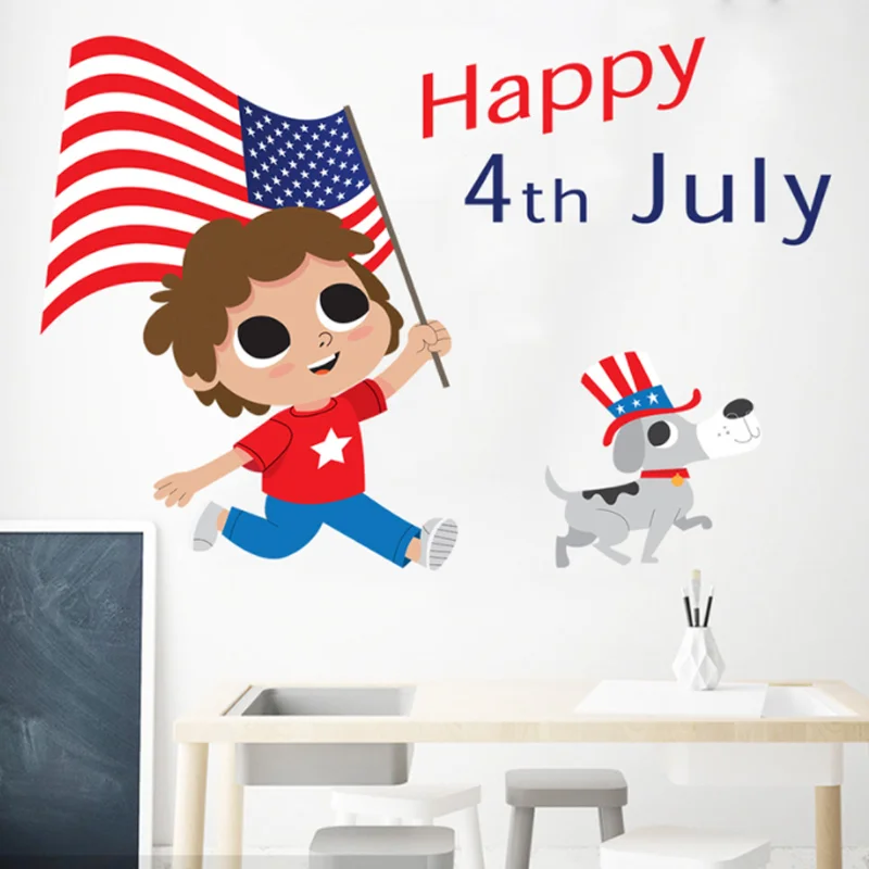 45*60cm Independence Day Little Boy Sticker DIY Window Glass Wall Stickers Bedroom Decoration Stickers Self-adhesive Wallpaper