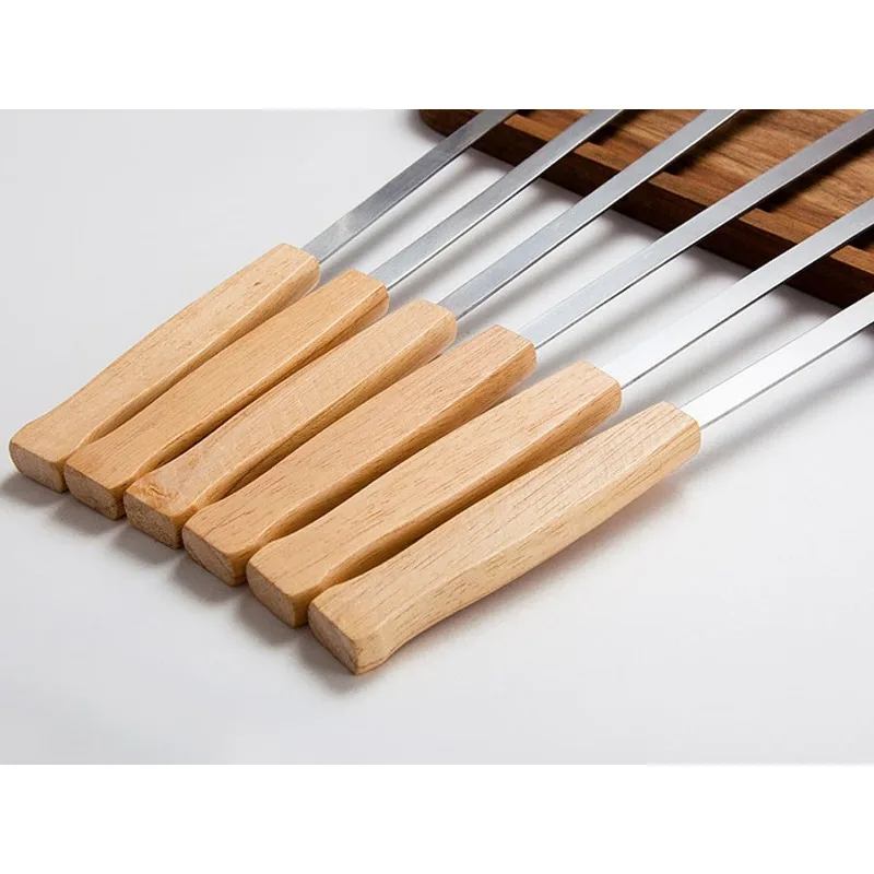 8pcs Barbecue Skewers 17 Inch Stainless Steel Grilling BBQ Reusable with Wood Handle
