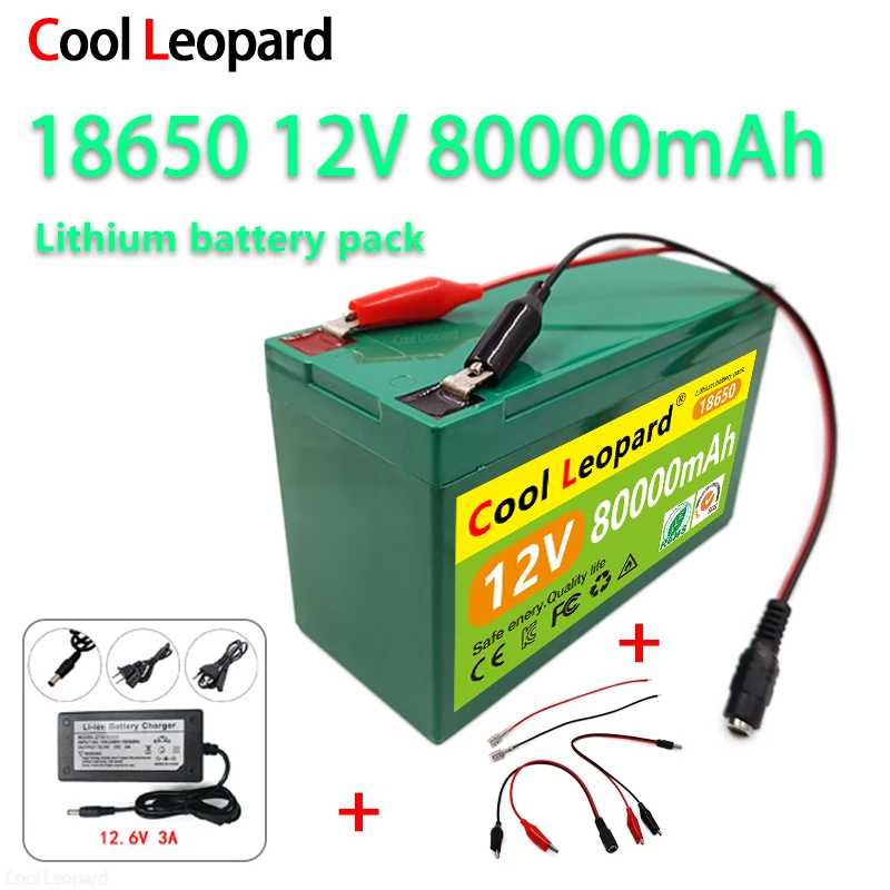 

12V 80AH 18650 Lithium Battery Built-In BMS 30A High Current Is Used For Solar And Electric Vehicle Batteries+12.6V 3A Charger