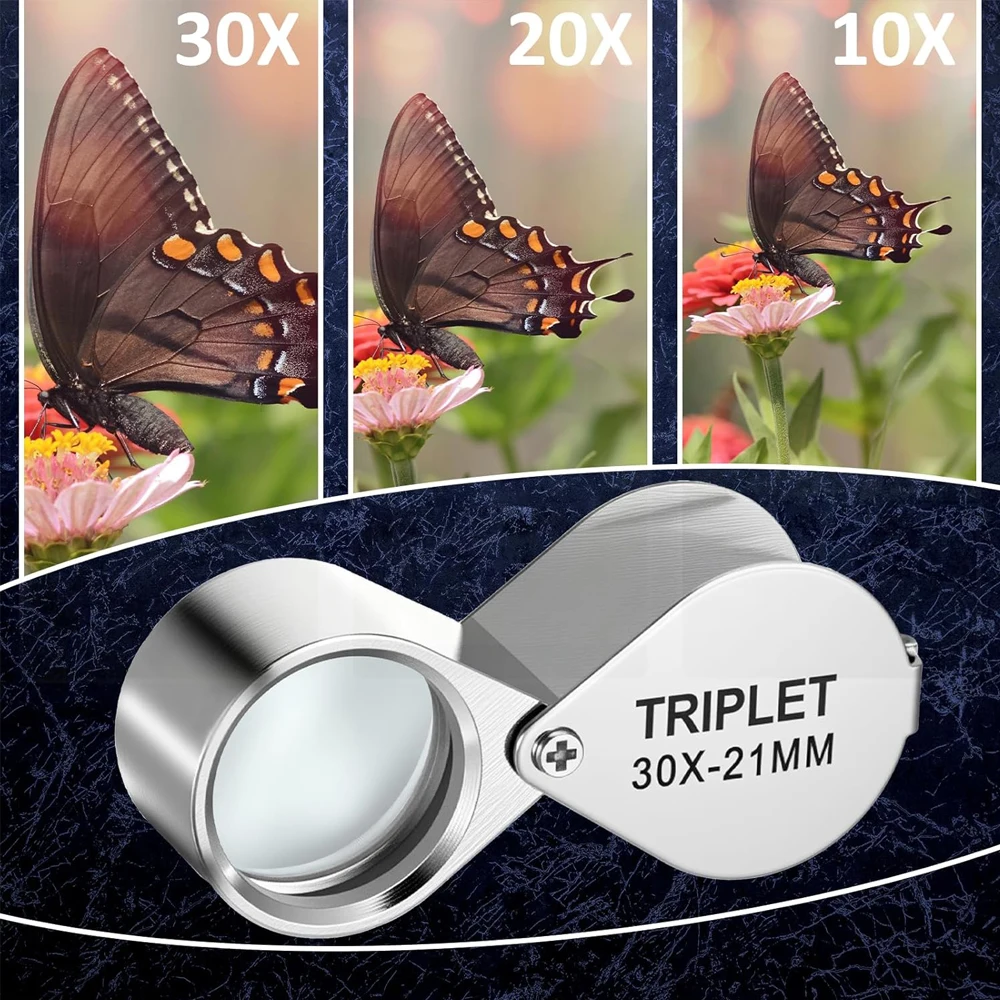 10X 20X 30X 포켓 루페 돋보기 보석 확대경 접이식 다이아몬드 루파 트리플릿 보석상용 돋보기 독서용 확대경