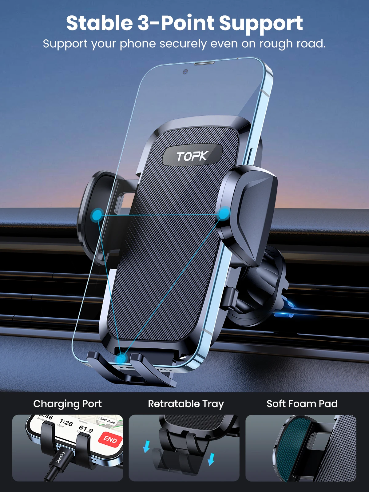 Car Phone Holders with Metal Hook Clip,Air Vent Cell Phone Car Mount,Hands Free