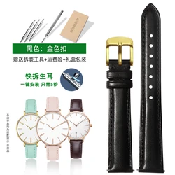 Elegant Quick - Release Fashion Watch Strap in Soft Cowhide Leather - Blue, Pink, Red - 16mm (Black Golden)