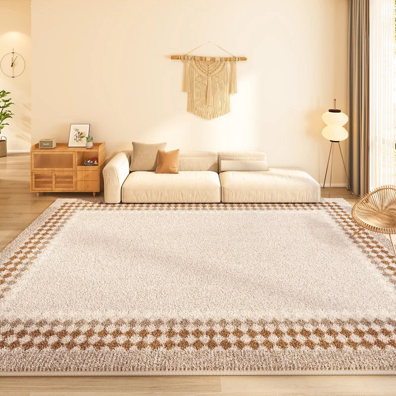 Living Room Light Luxury Gray Imitation Cashmere Carpets Bedroom Anti-slip and Dirty Bedside Rug Study Room Line Decoration Rugs