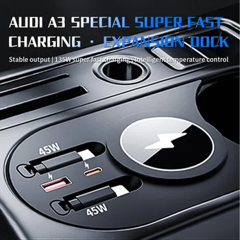 Audi A3 / A3L / S3 (2021-2025) Centre Console Charging Expansion Dock with Wireless Charging and Type-C Retractable Cable
