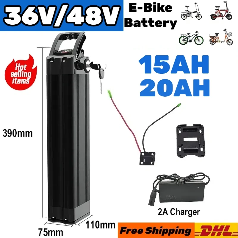 

E-bike Rechargeable Battery 36V/48V 20Ah Silver fish Battery for replace 350W 500W 750W 1000W E-bicycle battery Bottom discharge