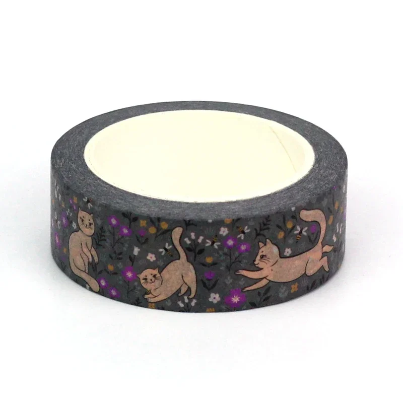 1PC 10M Decor Kawaii Cats on a Flower Meadow Washi Tape for Craft Journaling Adhesive Masking Tape Cute Stationery adhesive tape washi tape adhesive tapes masking tape decorative tape decoration tape