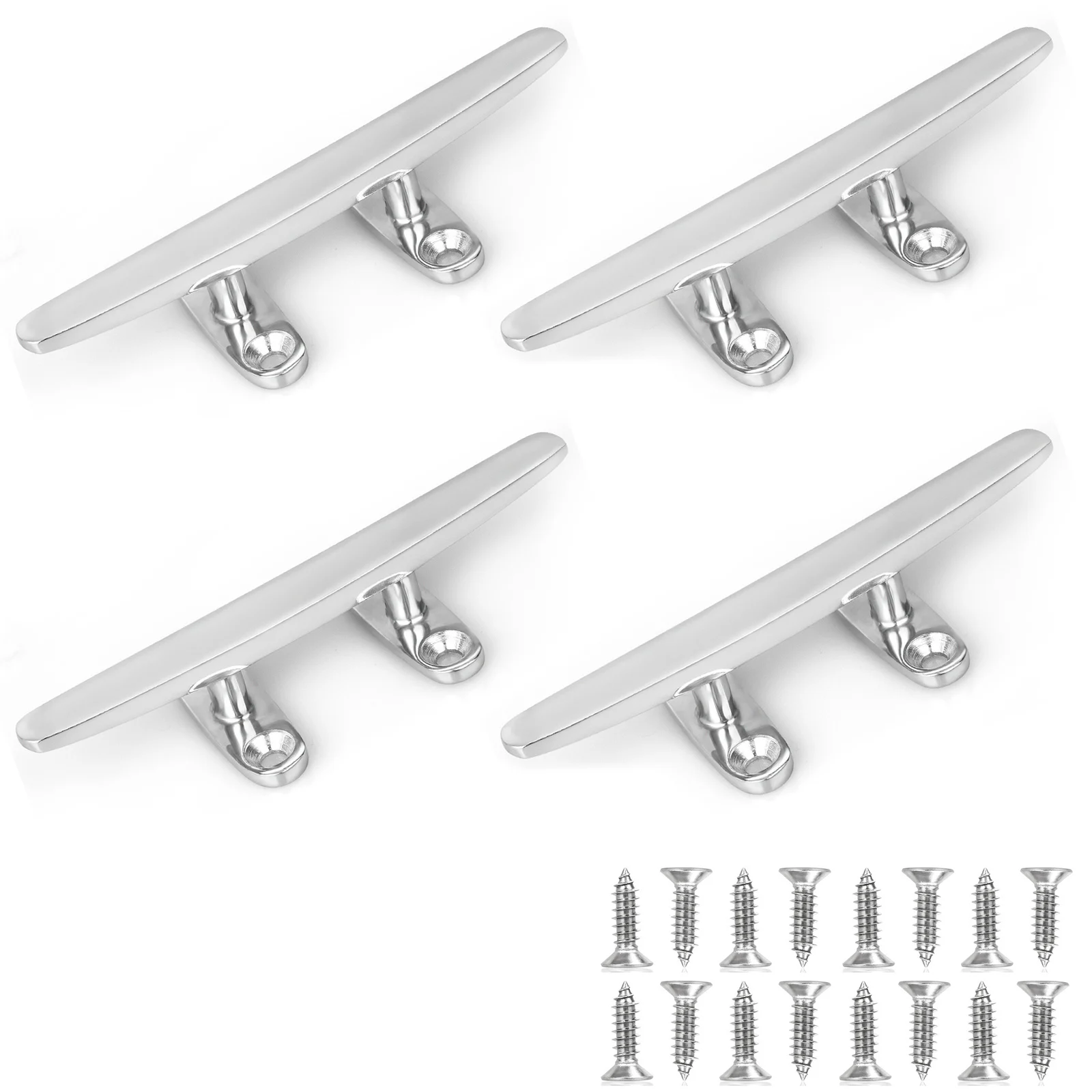 Marine Grade Small Boat Dock Cleats 4 Inch (4 Piece) Stainless Steel Open Base, Include Installation 16 Pcs Screws