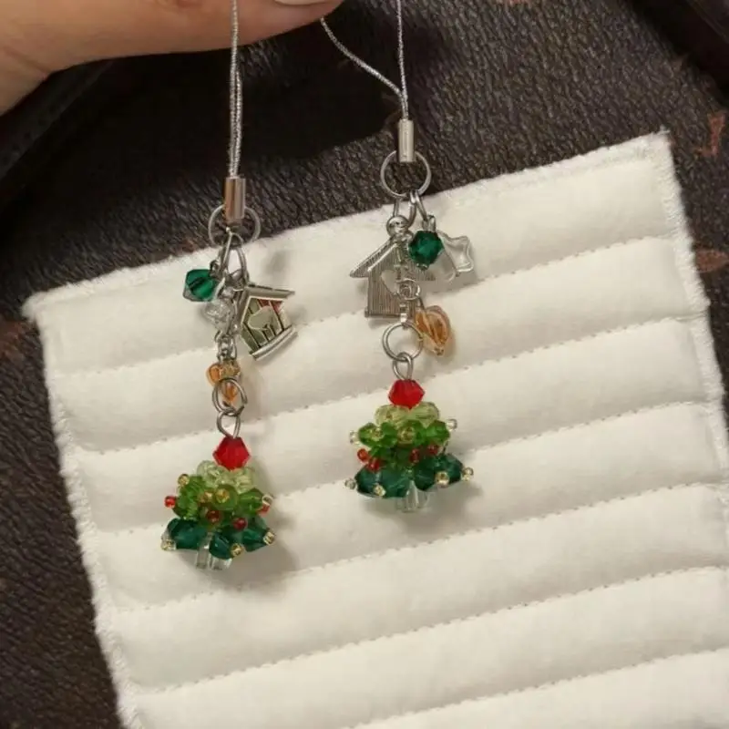 1Pcs Ins Style Aesthetic Girly Phone Lanyard Cute Star Pendant Keyring Y2K Trendy Christmas Tree Keychain Bag Charms Xmas Gift