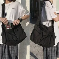 Women's Campus Messenger Bag Large Capacity Solid Color Canvas Shoulder Backpack Casual Handbag - Image 5