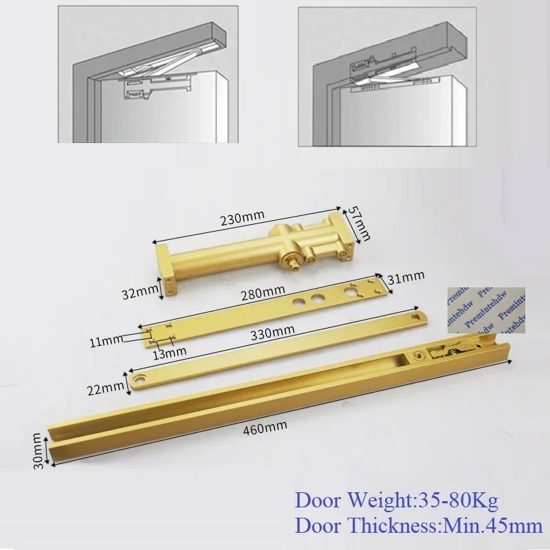 35-80Kg Sanding Gold Top Mortise Conceal Door Closer
