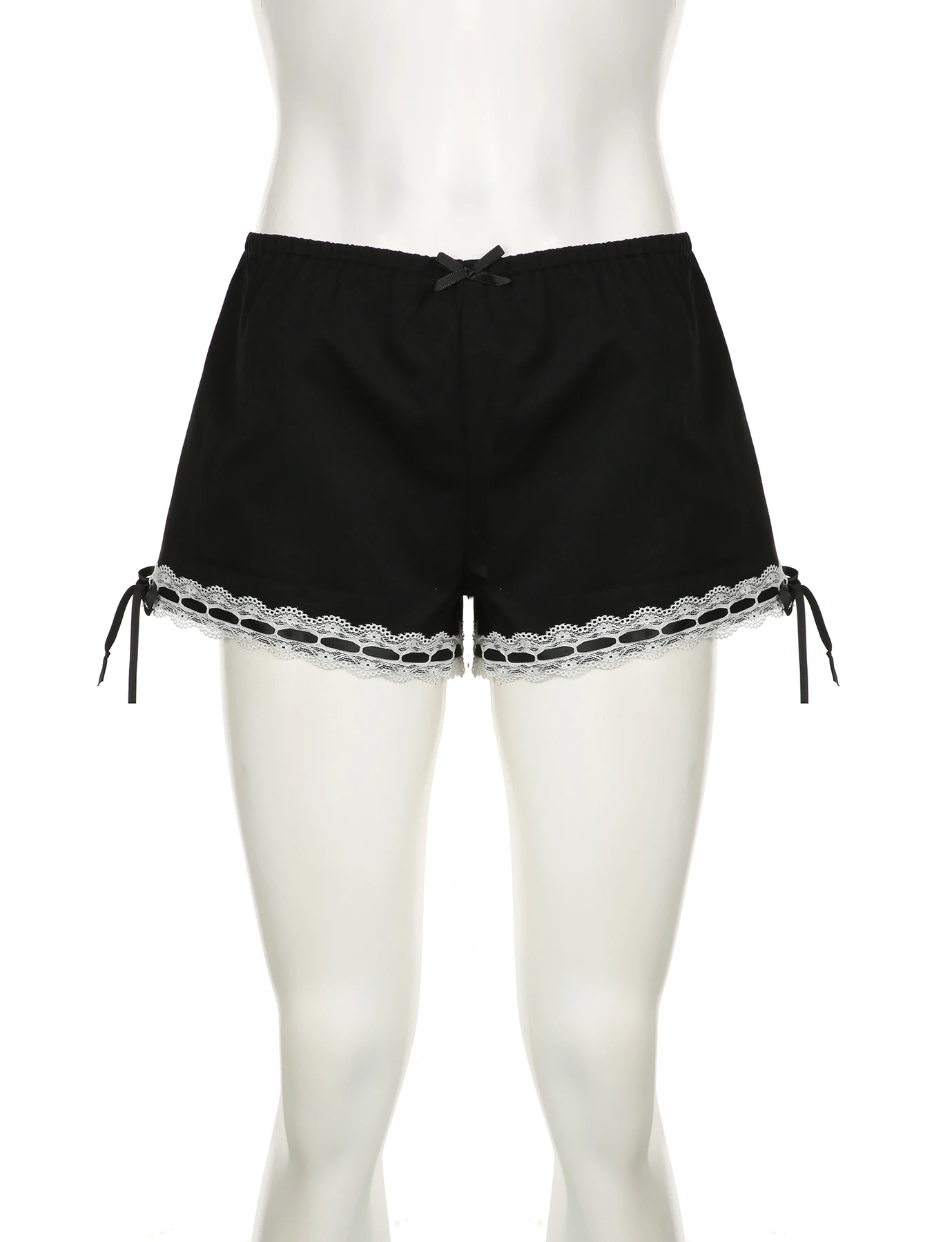 IAMSURE Casual Slim Lace Bow Bandage Shorts Sweet Basic Patchwork Low-Waisted Shorts Women 2024 Summer Fashion Streetwear Lady