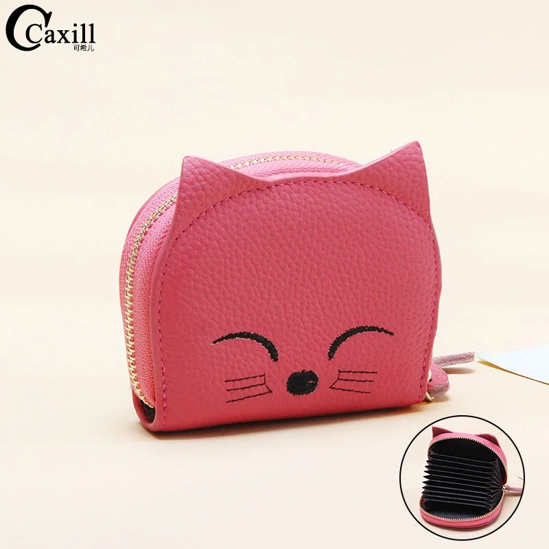 

Card Cases Holder for Women Fashion Cartoon Cat Credit Card Holder Genuine Leather ID Credit Card Wallet with Zipper Coin Purse