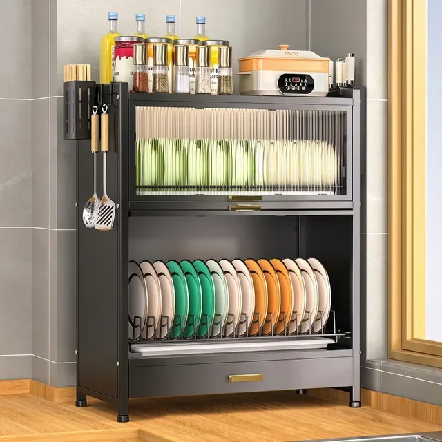 Sorty™ Dustproof Dish Drying Rack with Cabinet – Space Saving Kitchen Organizer
