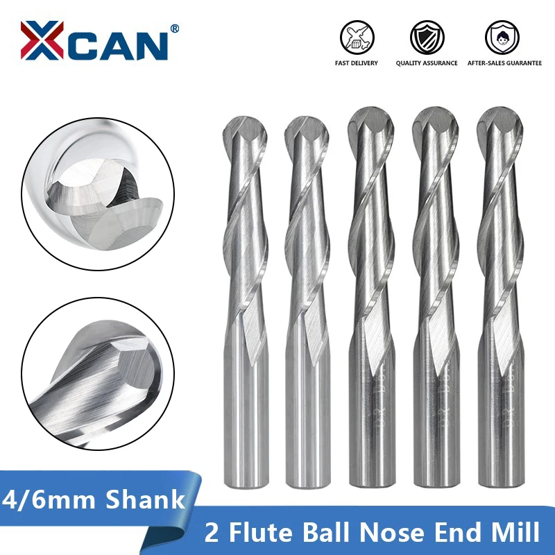 XCAN 2 Flute Ball Nose End Mill 4/6mm Shank CNC Router Bit Carbide End Mill Spiral Milling Cutter for Woodworking