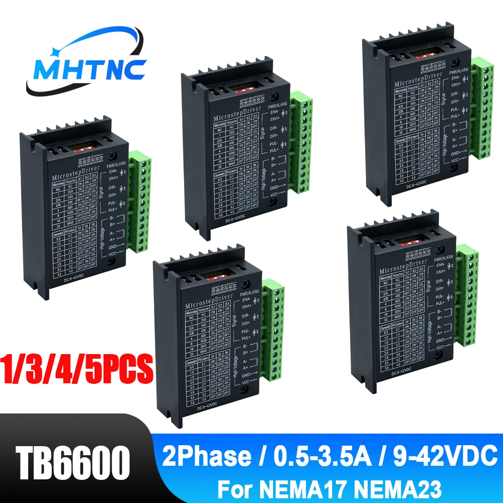 1 2 3 4 5pcs Stepper Motor Driver TB6600 42/57 Type NEMA 17 23 0.5-3.5A Stepping Controller for 3D Printer CNC Router