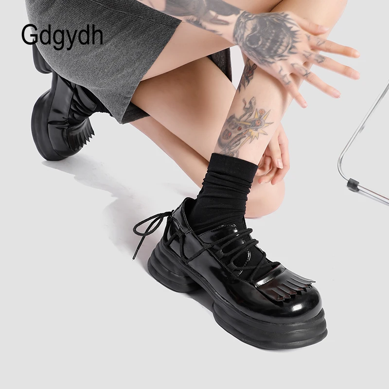 

Gdgydh Vintage Tassel Womens Flat Mary Jane Shoes Chunky Heel Goth Platform Lolita Shoes Round Toe Lace Up Oxfords Shoes