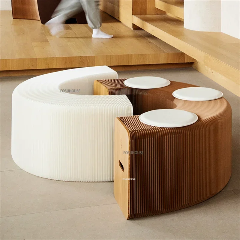 Nordic Telescopic Folding Bench Space Saving Home Creative Design Pouf Ottoman Portable Foot Stools for Living Room FurnitureN