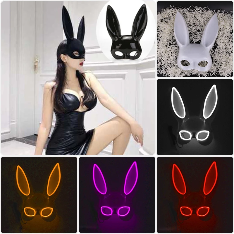 Sexy Bunny Girl Mask Halloween Cute Mask Led Rabbit Mask For Women Masquerade Half Face Glow Mask Per Forniture Di San Valentino
