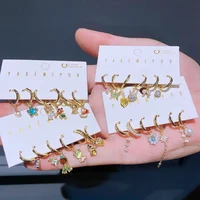 Luxury Design Colorful Crystal Fairy Heart Huggie Hoop Earrings Set Women Party Gift Jewelry 1