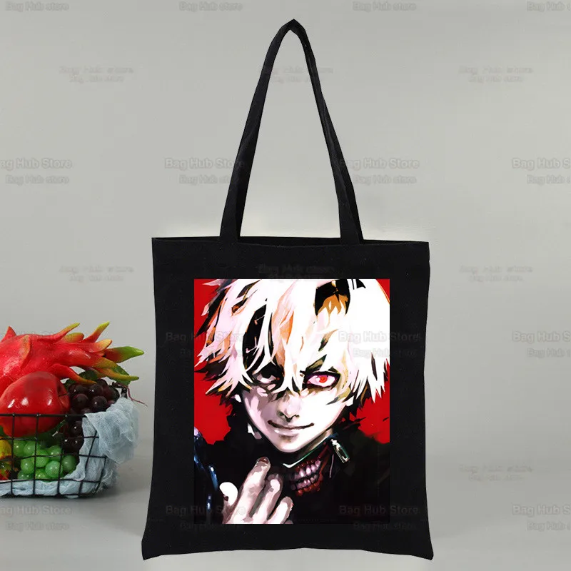 

Anime Tokyo Ghoul Kaneki Ken Cool Manga Tote Bag Shopping Design Black Unisex Travel Canvas Bags Eco Foldable Shopper Bag
