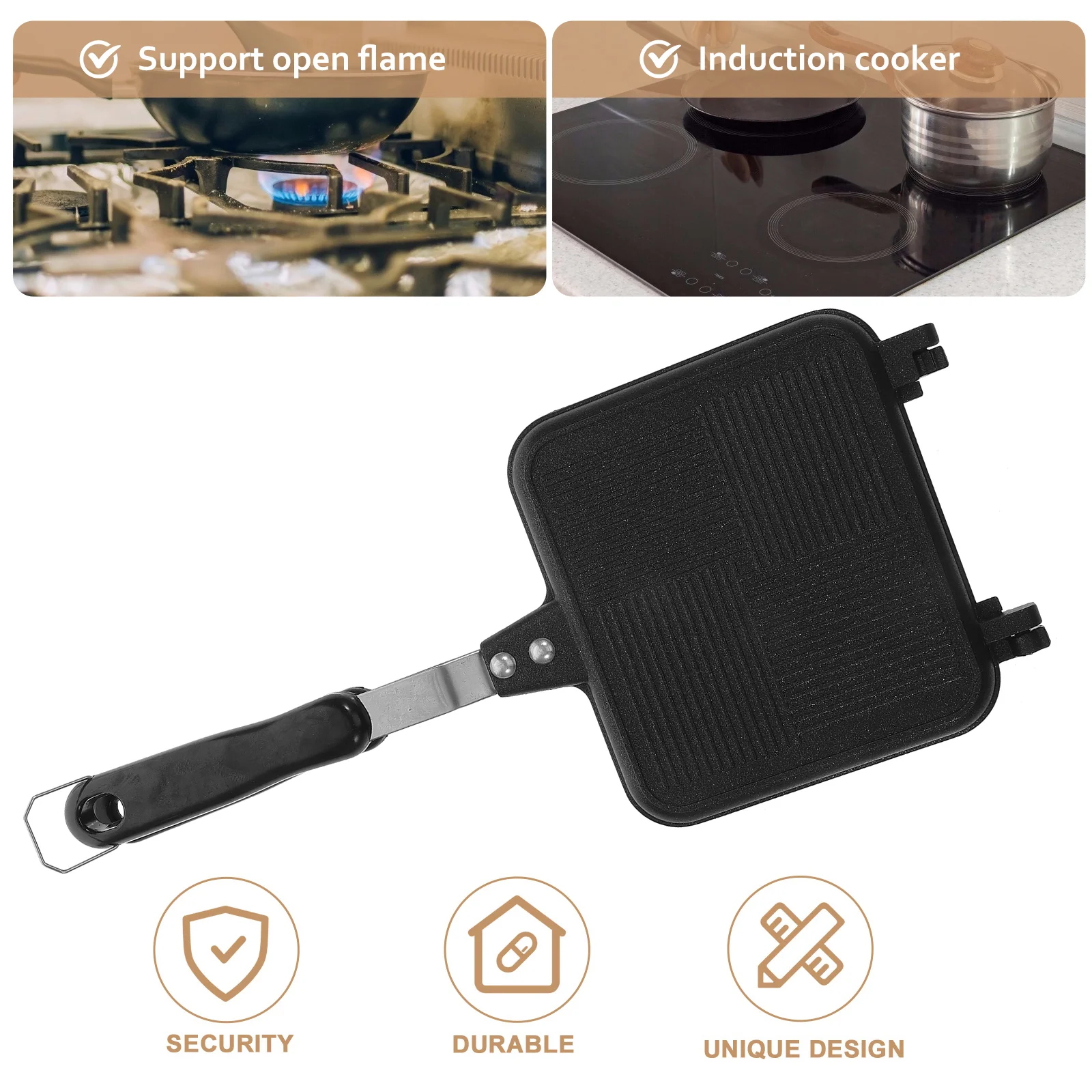 Sandwich Non Stick Pan Double Sided Maker Kitchen Cookware Press Frying Hot Grilled Skillet