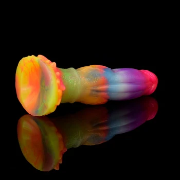 FAAK New Luminous Tiny Dildo With Suction Cup Glow in Dark Colorful Knot Penis For Beginners Female Masturbator Anal Massage 3